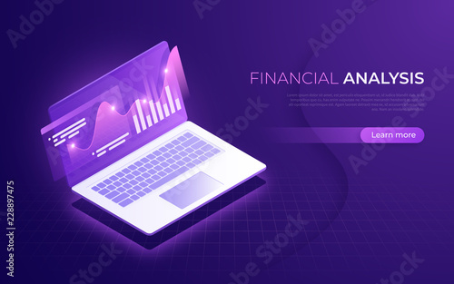 Financial analysis, analytics data, business strategy isometric 