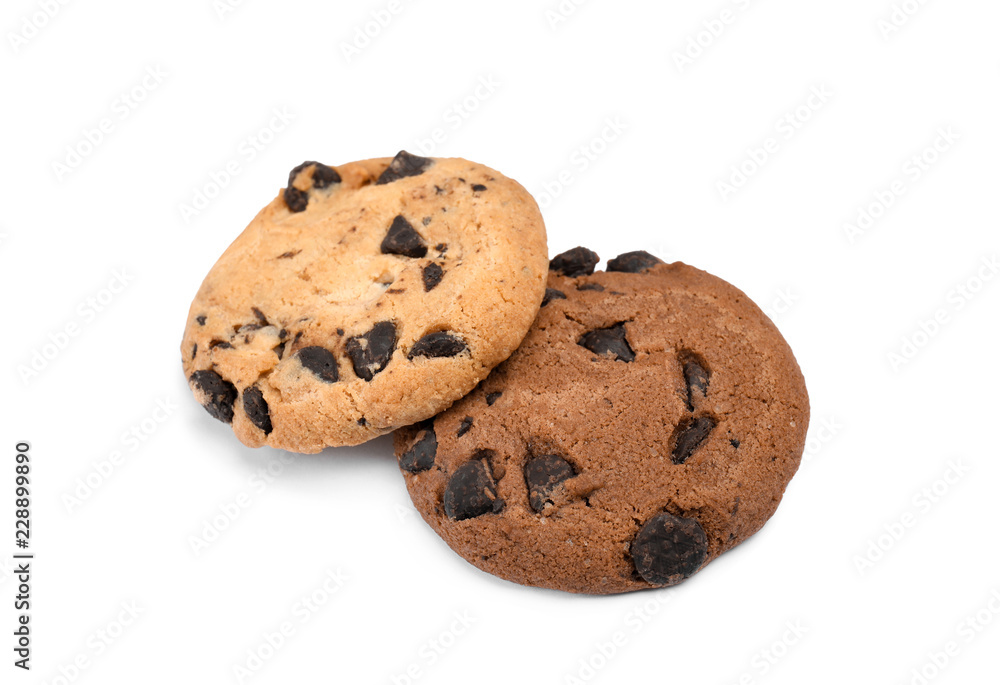 Delicious chocolate chip cookies on white background Delicious chocolate chip cookies on white background