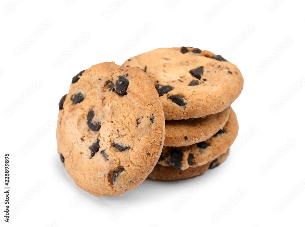 Delicious chocolate chip cookies on white background Delicious chocolate chip cookies on white background