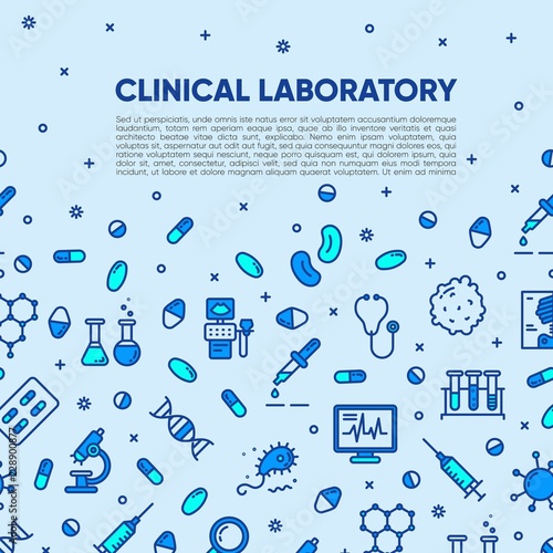 Medical research, clinical laboratory, lab tests & healthcare, medical equipment banner template. Medical science, microbiology, virology study, immune system and genetics analysis. Vector eps 10