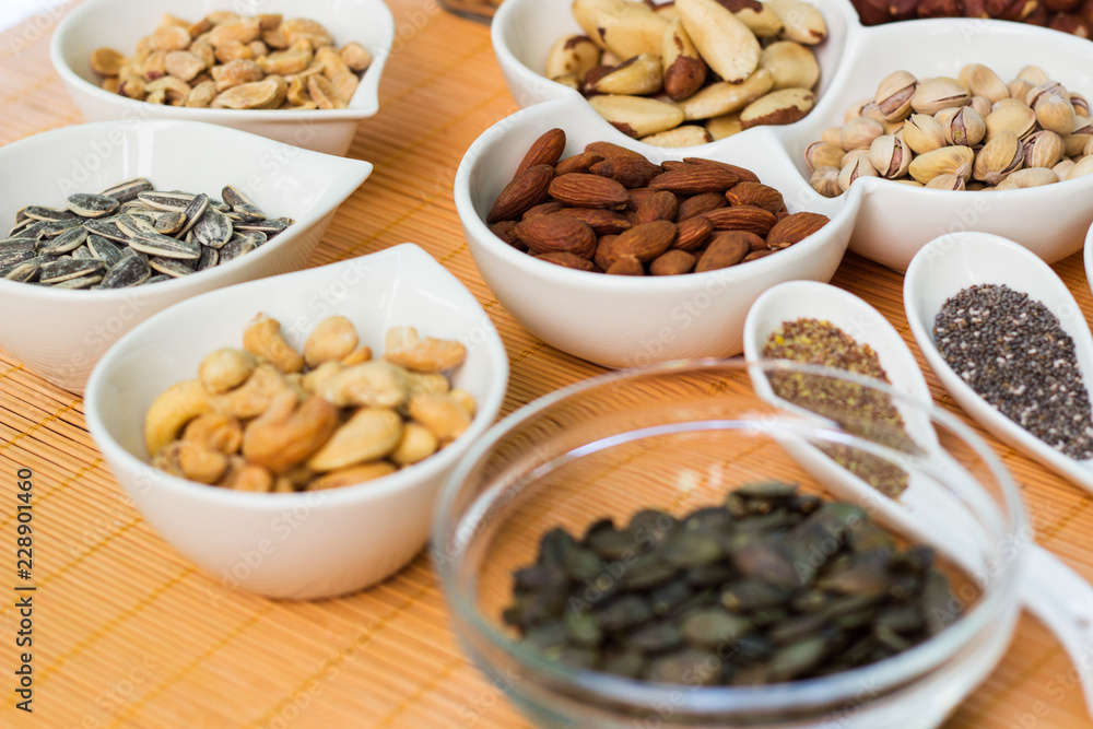 A collection of different dry fruits. Legume family A collection of different dry fruits. Legume family