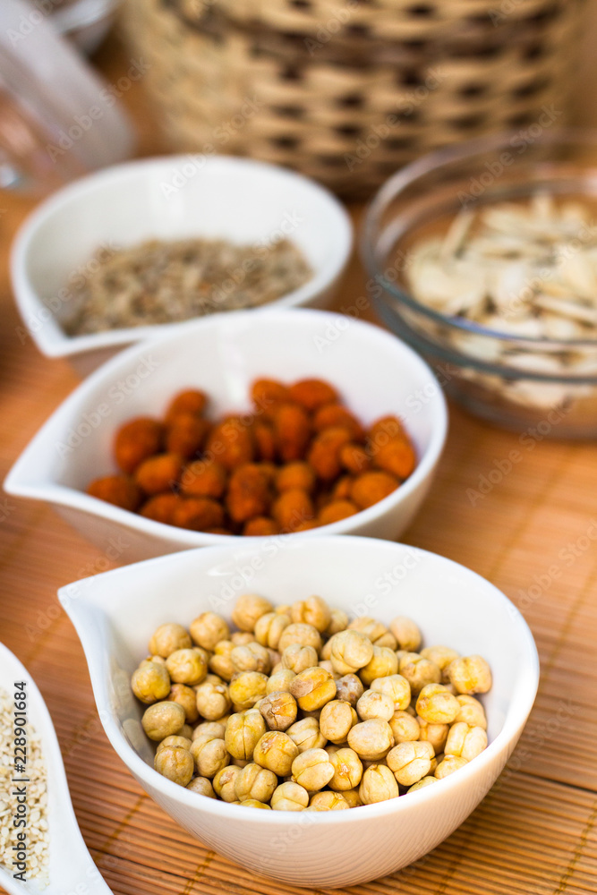 A collection of different dry fruits. Legume family A collection of different dry fruits. Legume family