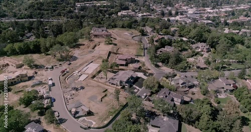 An aerial view of a new residential neighborhood development under way in April, 2017. Shown are several houses under construction in this hilltop aera near downtown Los Gatos.