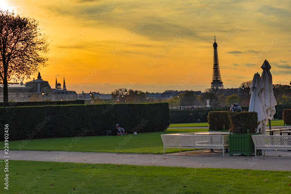 sunset in park in paris