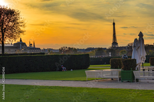 sunset in park in paris