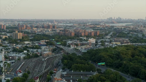 Aerial Panning Shot From Pelham Park in the Bronx to NYC Skyline photo