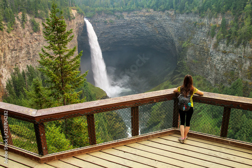 Tourist looking at Helmcken Falls in Wells Gray Provincial Park, British Columbia, Canada