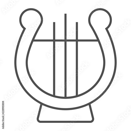 Lyre thin line icon, musical and ancient, harp sign, vector graphics, a linear pattern on a white background.