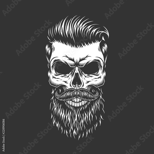 Bearded and mustached hipster skull