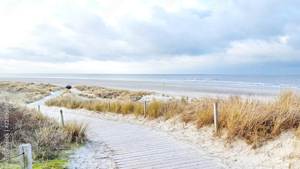 Fototapeta premium Drewniane molo przez wydmy na plażę