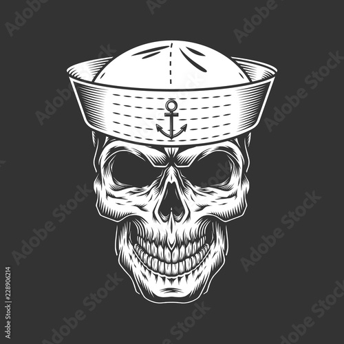 Vintage seaman skull in sailor hat