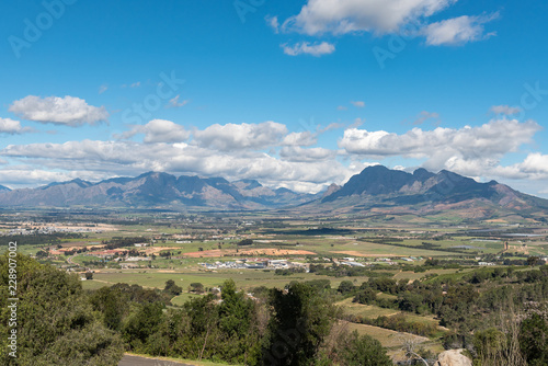 Fototapeta Naklejka Na Ścianę i Meble -  View from Afrikaans Language Monument towards the Hottentots-Holland Mountains