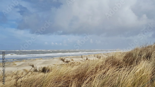 Fototapeta Naklejka Na Ścianę i Meble -  Strand, Dünen, Meer, Wolken und Wind 