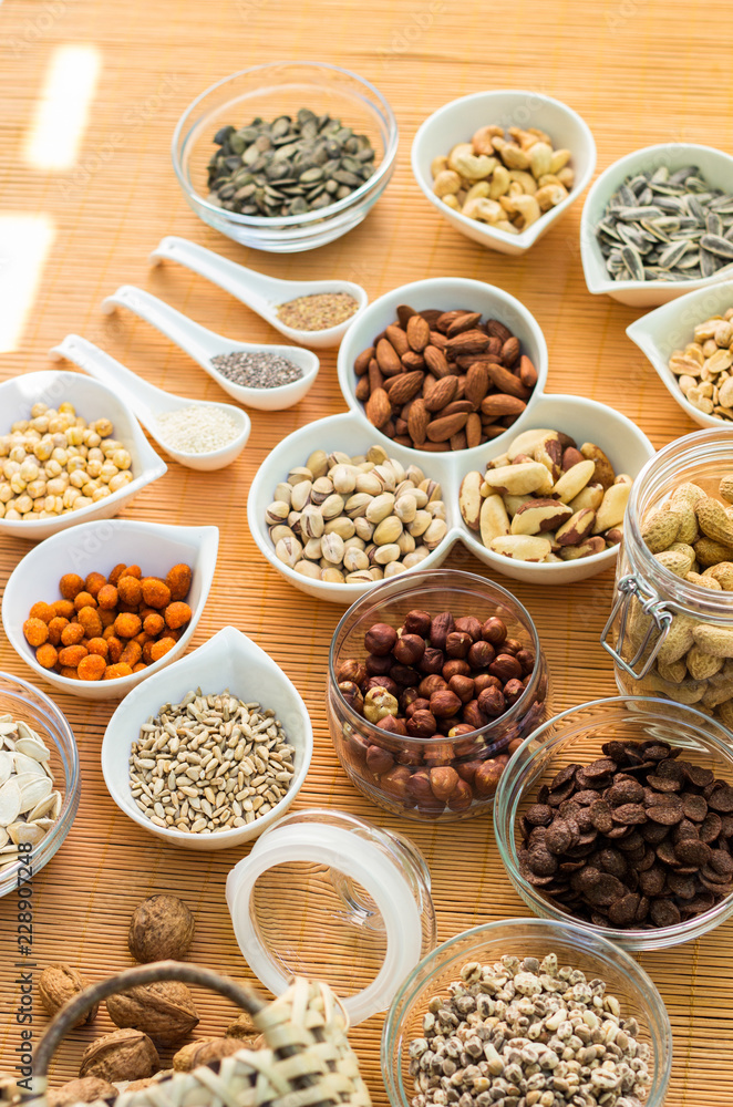 A collection of different dry fruits. Legume family A collection of different dry fruits. Legume family