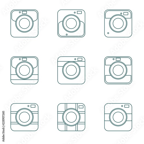 Photo camera icons set in flat style. Flat design vector. Set