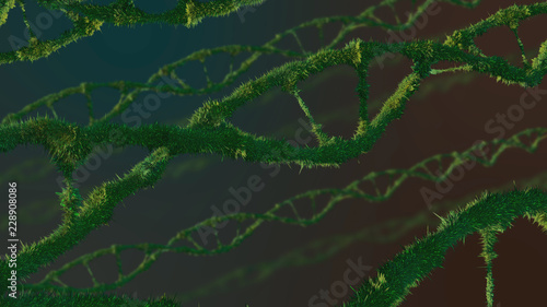 Genetics concept. 3D rendered illustration of DNA molecules in chromosomes.