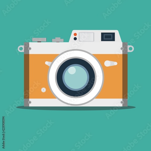 Old film camera. Vintage photo. Stock flat vector illustration.