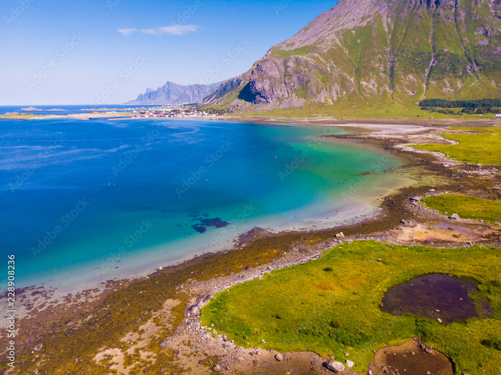 Lofoten sea mountains landscape, Norway