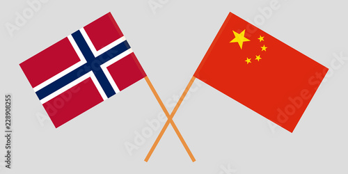 Norway and China. The Norwegian and Chinese flags. Official proportion. Correct colors. Vector