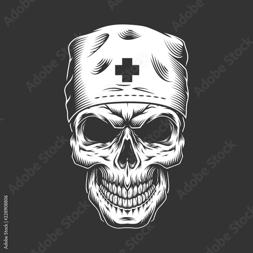 Vintage doctor skull in medical hat