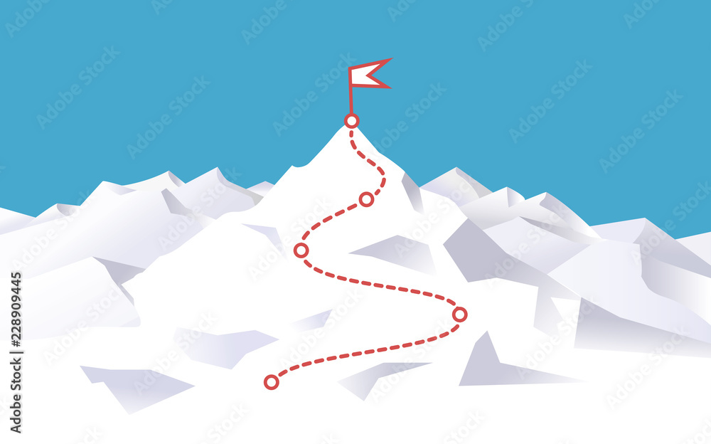 Mountain climbing route to peak. Way to success. Way to top. Stock