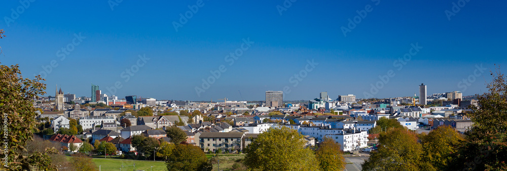Panoramic view of the City Of Plymouth on a bright sunny day
