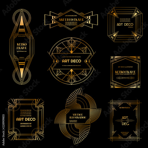 Set of Art deco borders and frames. Geometric template in 1920s Gatsby style for your design, wedding card, cover, banner decoration. Vector illustration EPS 10