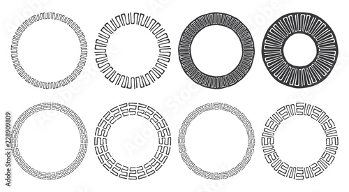 Set of hand drawn round frames. Tribal and geometric decorative design elements. Circle ornaments. Hand drawn clip art.