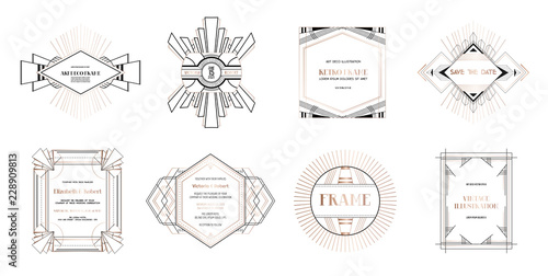 Set of Art deco borders and frames. Geometric template in 1920s Gatsby style for your wedding card, save the date design, cover, banner decoration. Vector illustration EPS 10
