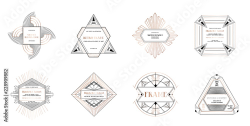Set of Art deco borders and frames. Geometric template in 1920s Gatsby style for your wedding card, save the date design, cover, banner decoration. Vector illustration EPS 10