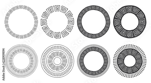 Set of hand drawn round frames. Tribal and geometric decorative design elements. Circle ornaments. Hand drawn clip art.