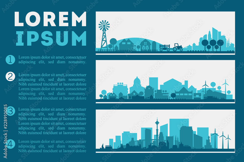 City Skyline Illustration, City and Town Concept Banners