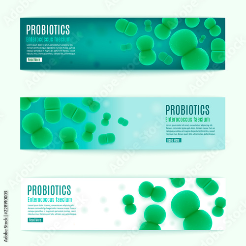 Probiotics Vector Horizontal Green Web Banners Set