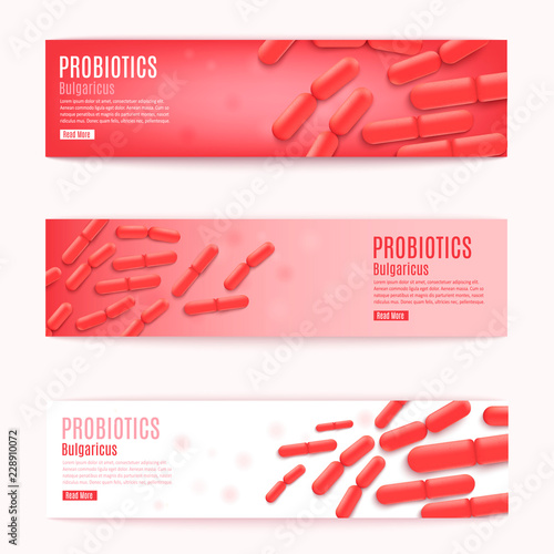 Probiotics Vector Horizontal Red Web Banners Set