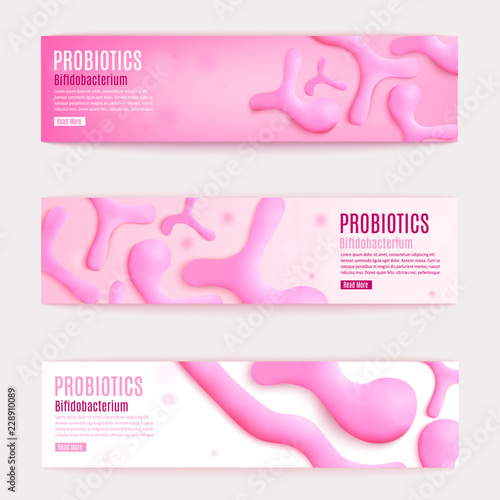 Probiotics Vector Horizontal Pink Web Banners Set