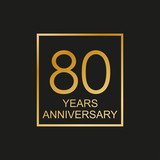 80 years anniversary logo. 80th anniversary celebration label. Design element or banner for birthday, invitation, wedding jubilee. Vector illustration.