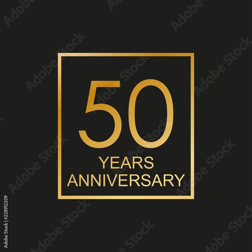 50 years anniversary logo. 50th anniversary celebration label. Design element or banner for birthday, invitation, wedding jubilee. Vector illustration.