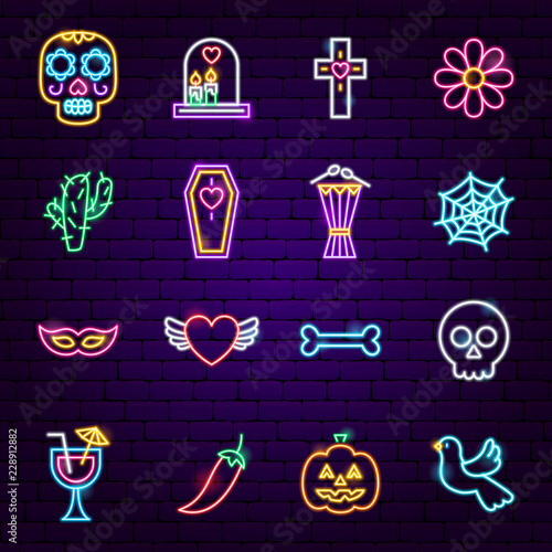 Dia de Los Muertos Neon Icons