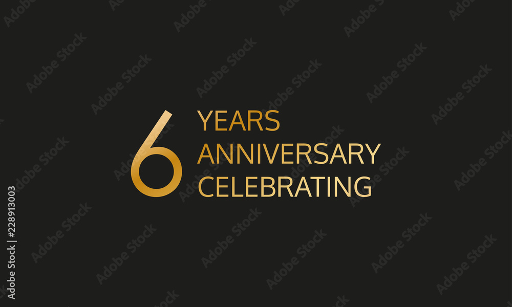 Fototapeta premium 6 years anniversary logo. 6th anniversary celebration label. Design element or banner for birthday, invitation, wedding jubilee. Vector illustration.