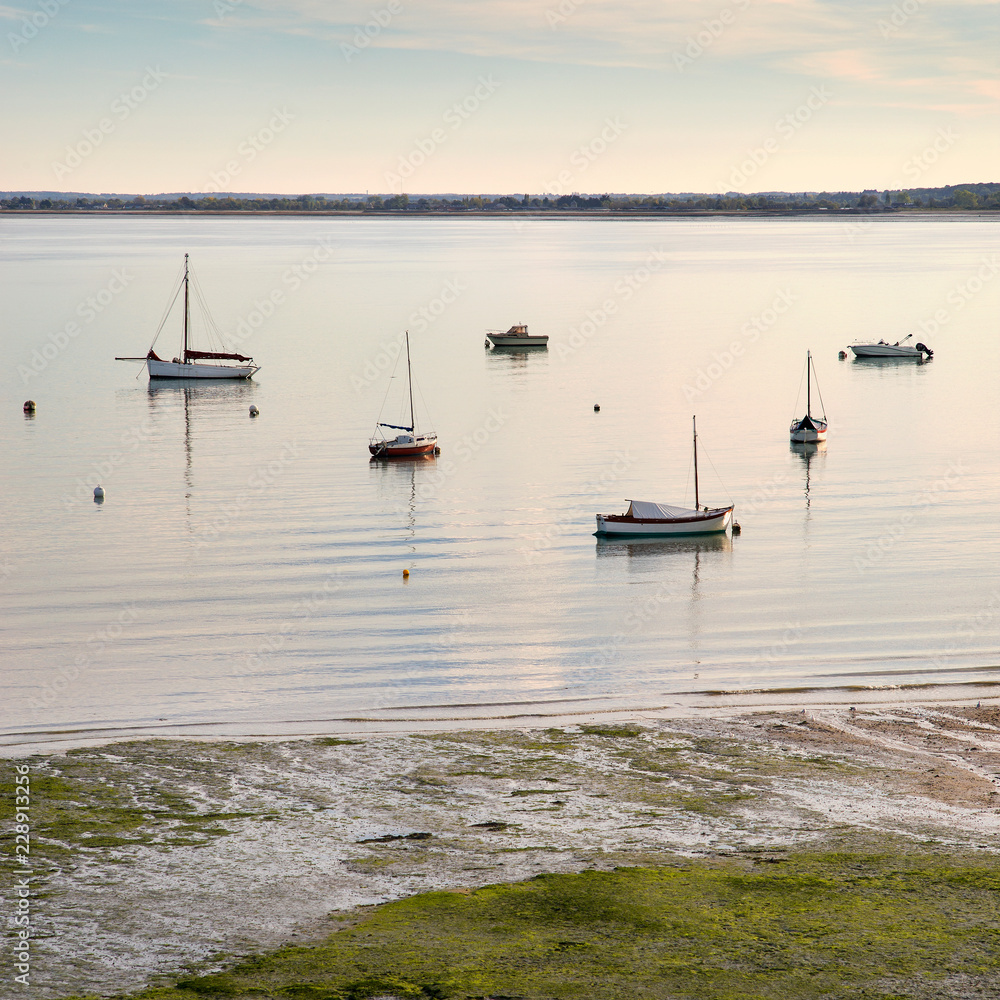 six yachts in water in low tide time Stock Photo | Adobe Stock