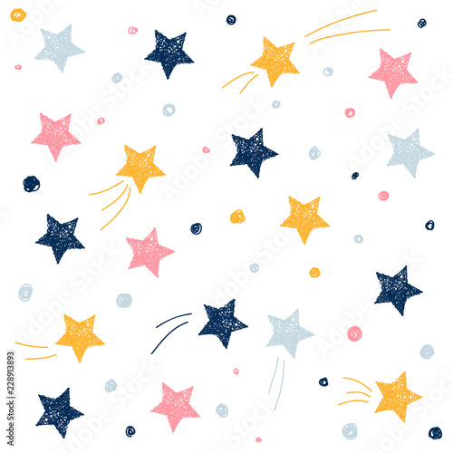 Abstract handmade seamless pattern background. Childish handcrafted wallpaper for design card, baby nappy, diaper, scrapbook, holiday wrapping paper, textile, bag print, t shirt etc.