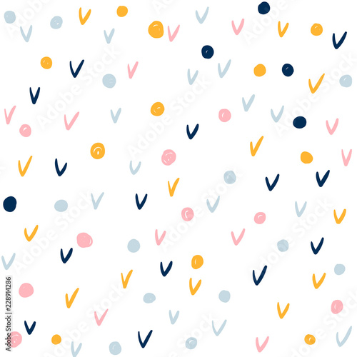 Abstract handmade seamless pattern background. Childish handcrafted wallpaper for design card, baby nappy, diaper, scrapbook, holiday wrapping paper, textile, bag print, t shirt etc.