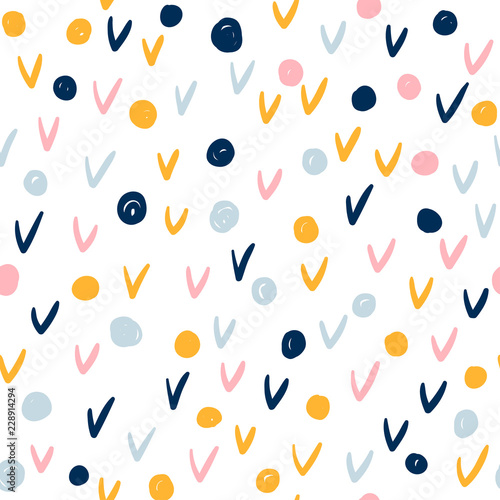 Abstract handmade seamless pattern background. Childish handcrafted wallpaper for design card, baby nappy, diaper, scrapbook, holiday wrapping paper, textile, bag print, t shirt etc.