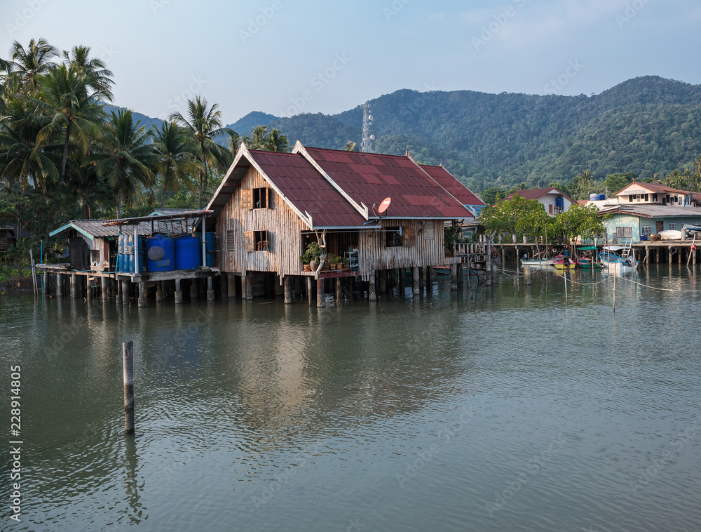 Houses on stilts in the fishing village of Bang Bao, Koh Chang, Thailand