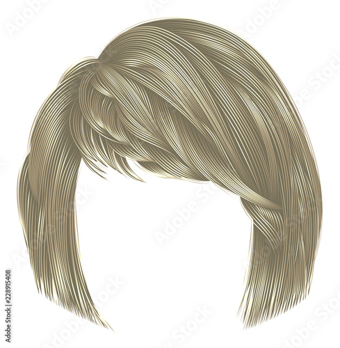 trendy  woman  hairs kare with fringe  . light  blond  colors . medium length . beauty style . realistic  3d .