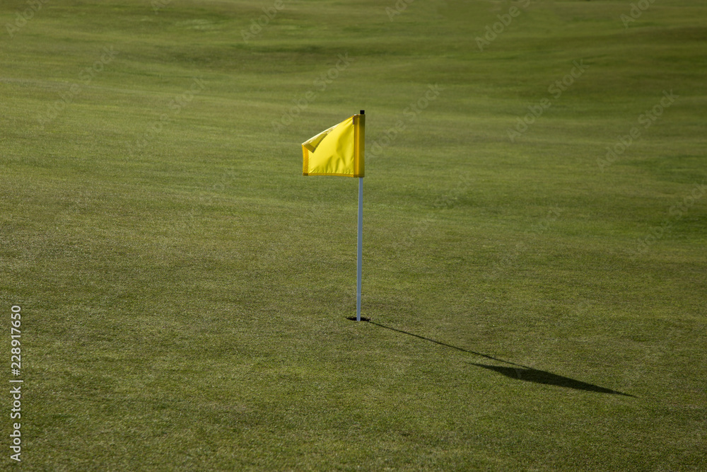 Obraz premium Yellow Flag on a Golf Course