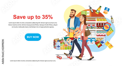 Save Money Discount in Food Shop Vector Web Banner