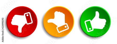 Three button with white valuation thumbs - stock vector