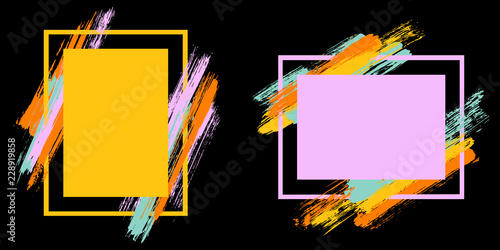 Frames with paint brush strokes vector set.