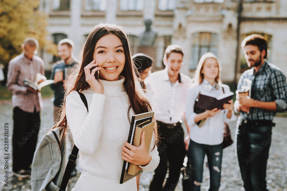Obraz premium Phone. Knowledge. Courtyard. Books. Architecture.